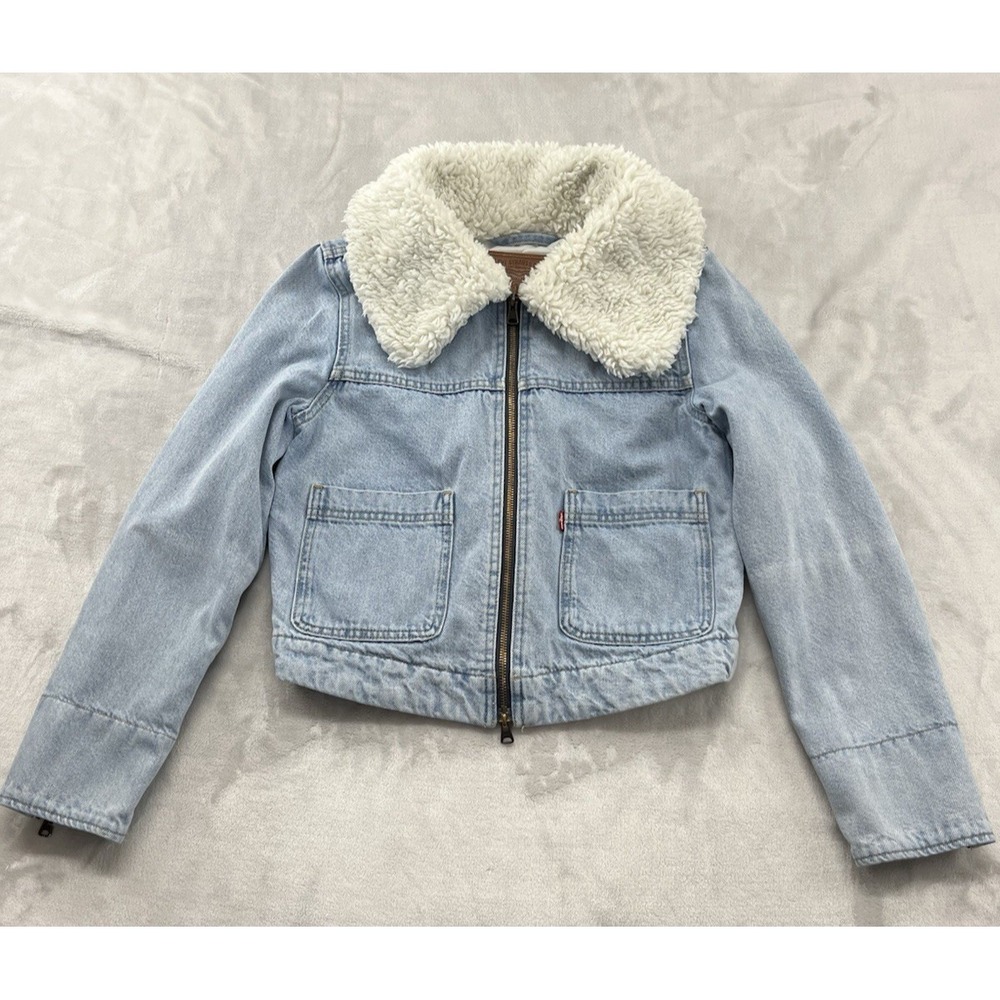 Levis Premium Retro Sherpa Trucker Jacket Women XS Blue Wash Quilted Lined City